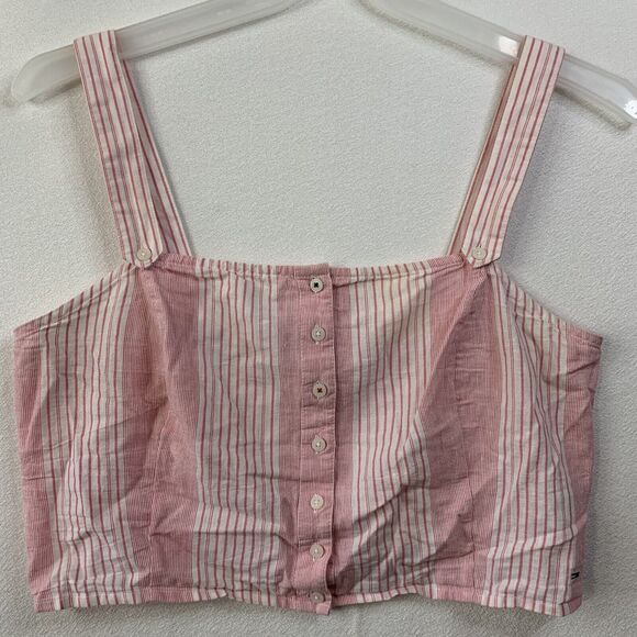 Tommy Jeans Crop Top Women 14 Pink White Sleeveless Hilfiger Logo Preppy Summer - Picture 1 of 15
